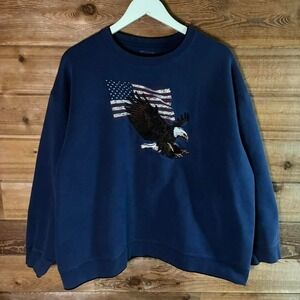 Vintage Navy blue crewneck sweatshirt with American flag and eagle graphic